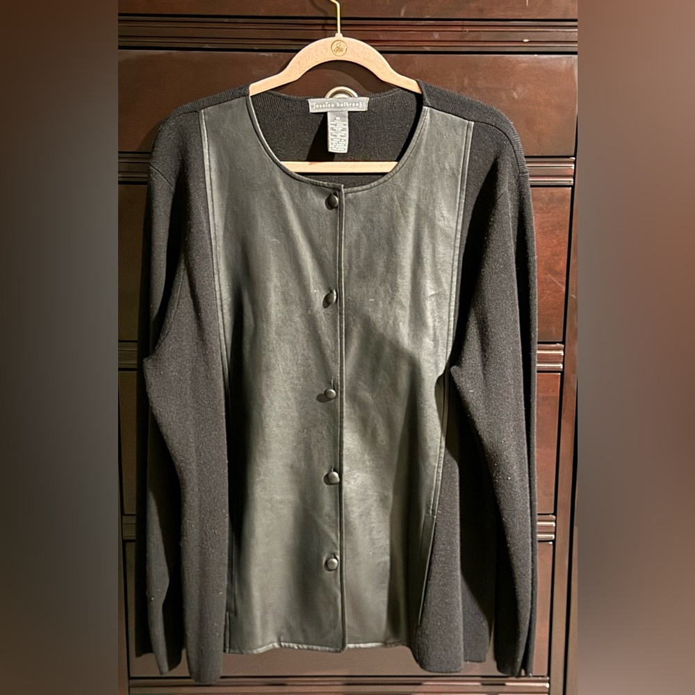 Elegant Black Leather Button-Up Jacket